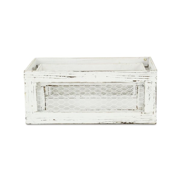 Palacedesigns Rustic Whitewash Chicken Wire Sides Wooden Crates - Set of 2 PA3092021 - main